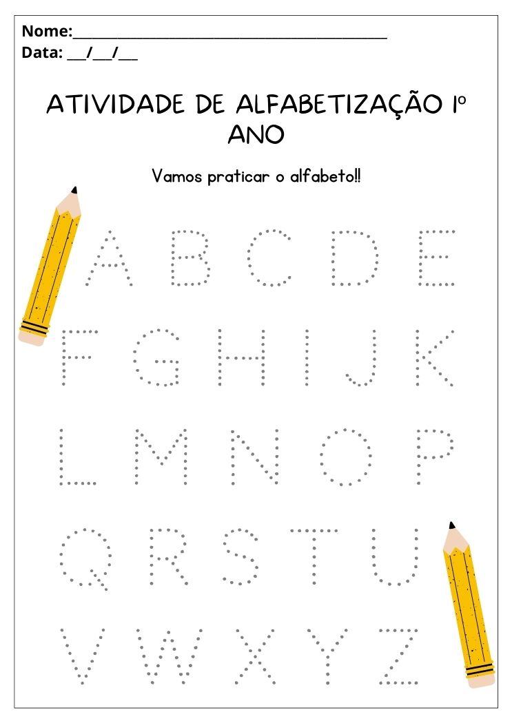 Atividade de alfabetização 1º ano trace o alfabeto para imprimir