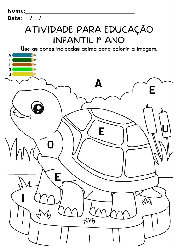 Atividade para educação infantil 1º ano pinte a figura de acordo com a indicação das letras para imprimir