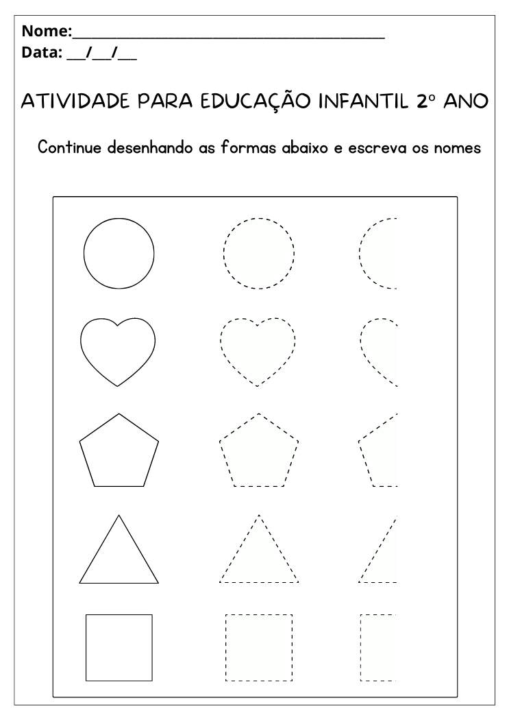 Atividade para educação infantil 2ºano continue desenhando as formas geométricas e escreva o nome de casa uma para imprimir