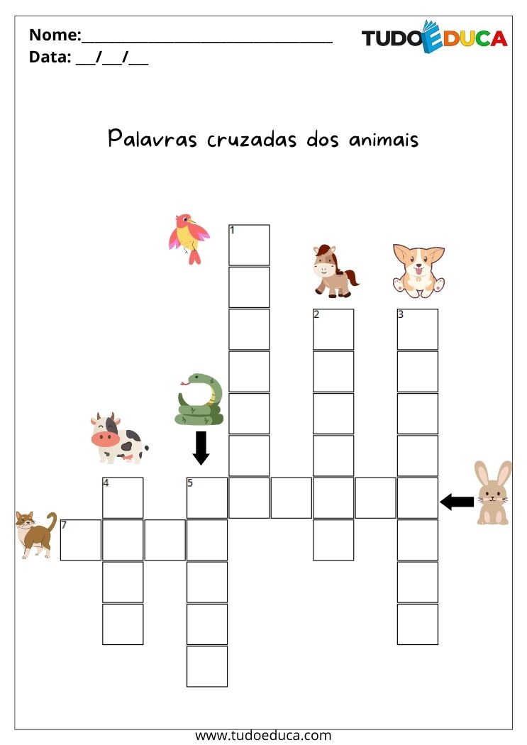 Atividade para educação infantil 3º ano palavras cruzadas dos animais para imprimir