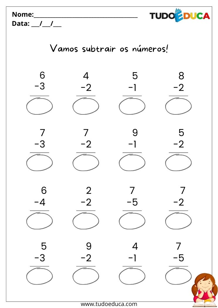 Atividade de Subtração Educação Infantil