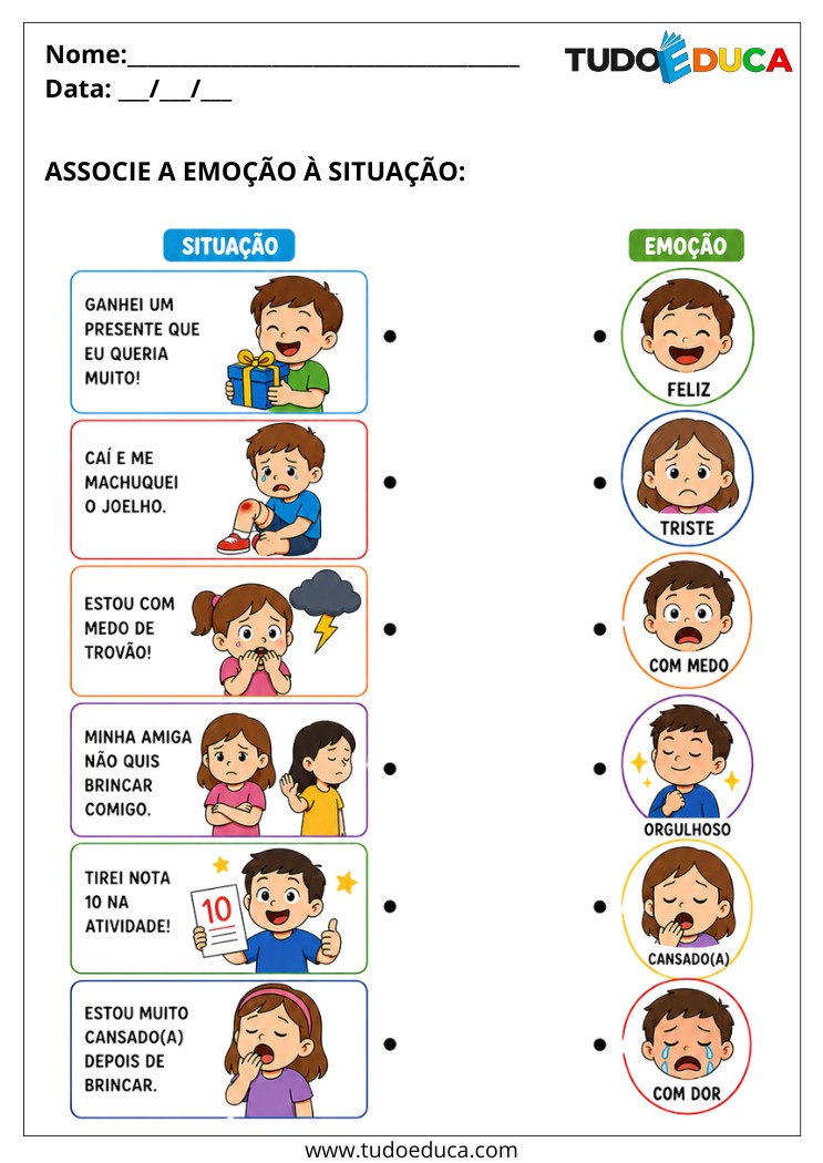 Atividade de associar as emoções para Alunos com Autismo