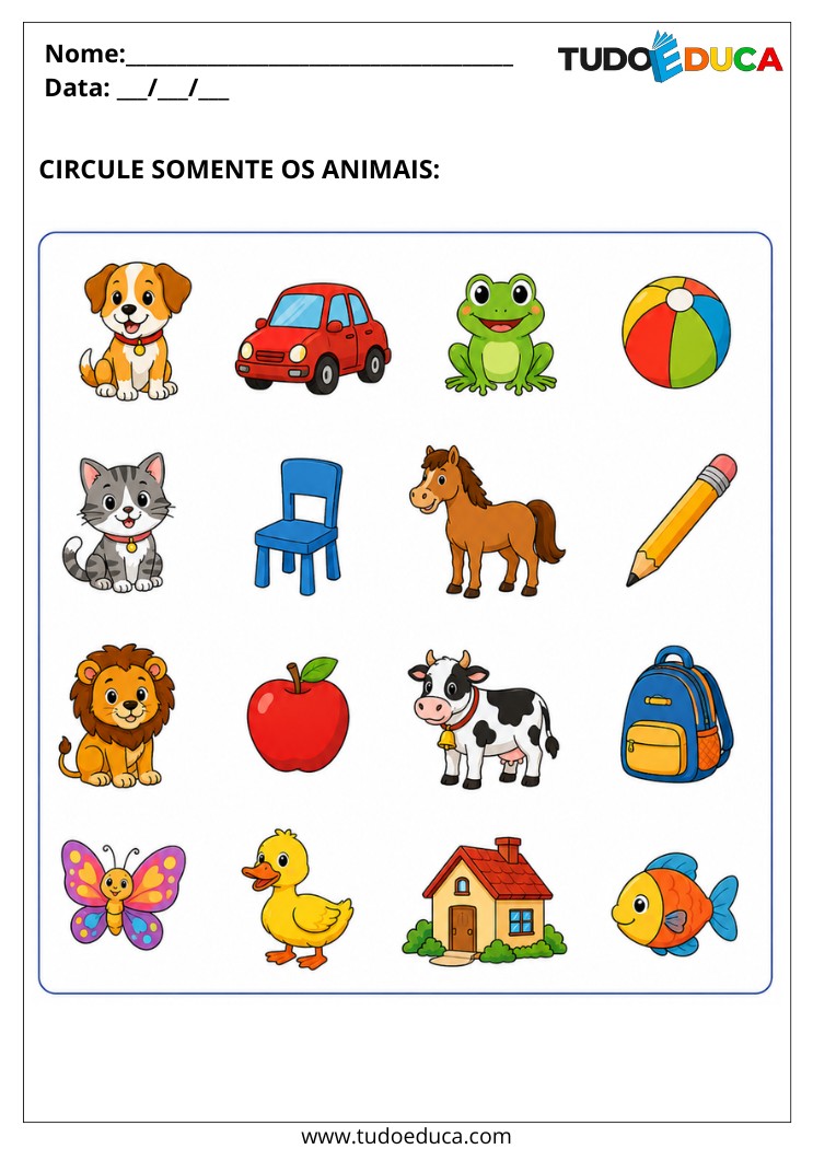 Atividade de circular apenas os animais para imprimir