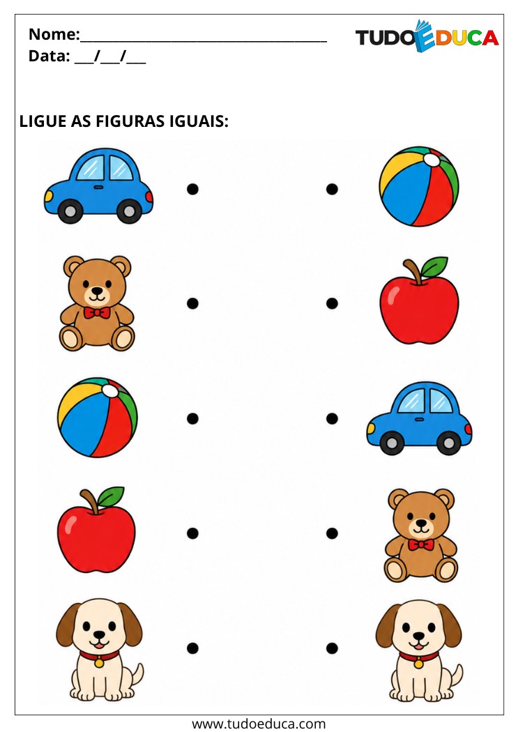 Atividade de encontrar as figuras iguais para Alunos com Autismo