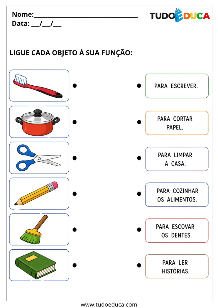 Atividade de ligar objetos à função para Alunos com Autismo