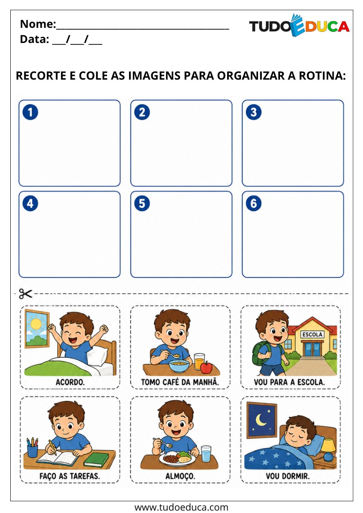 Atividade de organizar a rotina para Alunos com Autismo