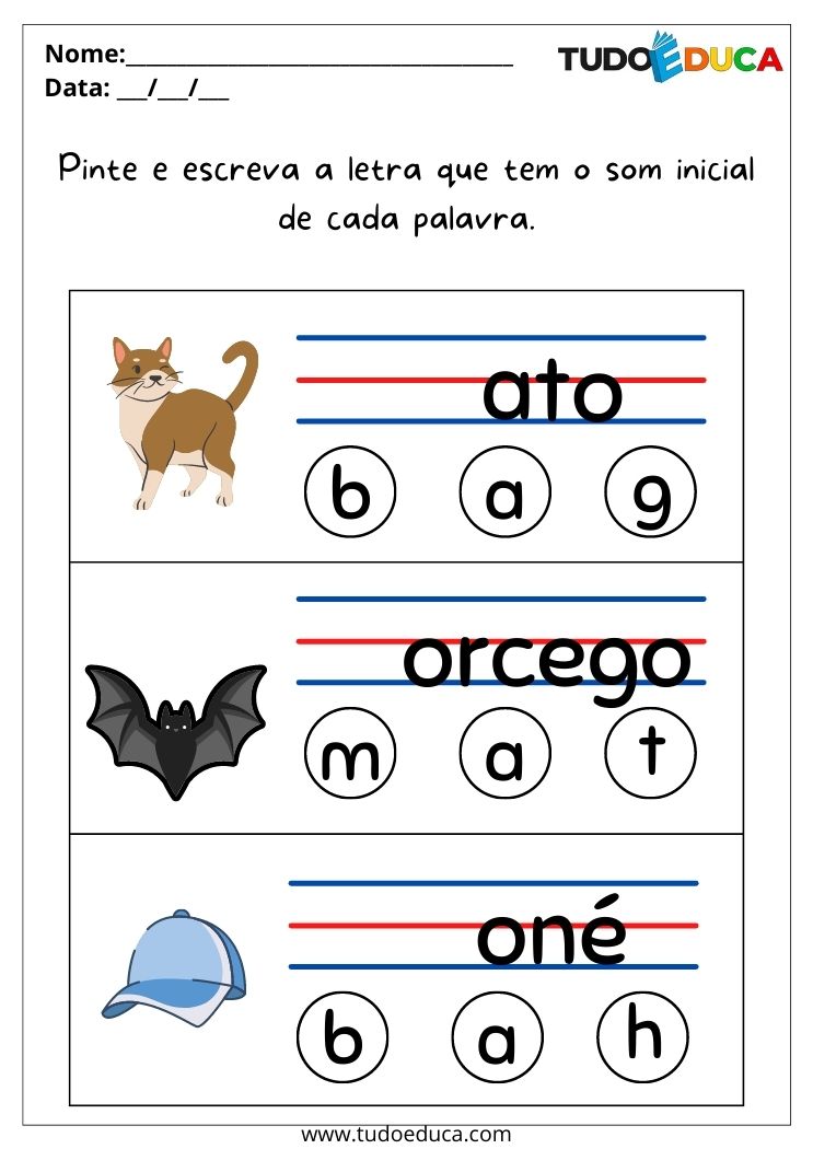 Atividade de português para alunos com deficiência intelectual escreva a primeira letra das palavras para imprimir