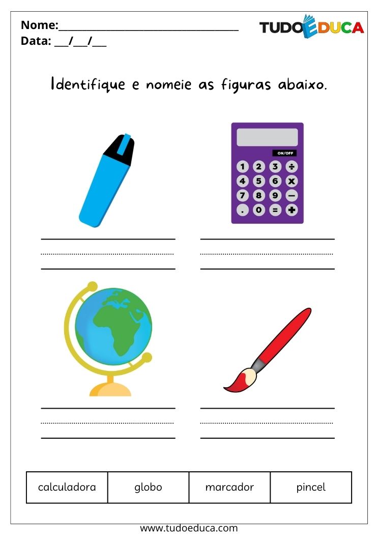 Atividade de português para alunos com deficiência intelectual nomeie as figuras conforme as palavras abaixo para imprimir