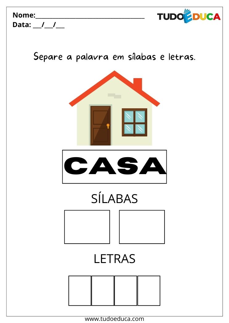 Atividade de português para alunos com deficiência intelectual separe as palavras em sílabas e letras para imprimir