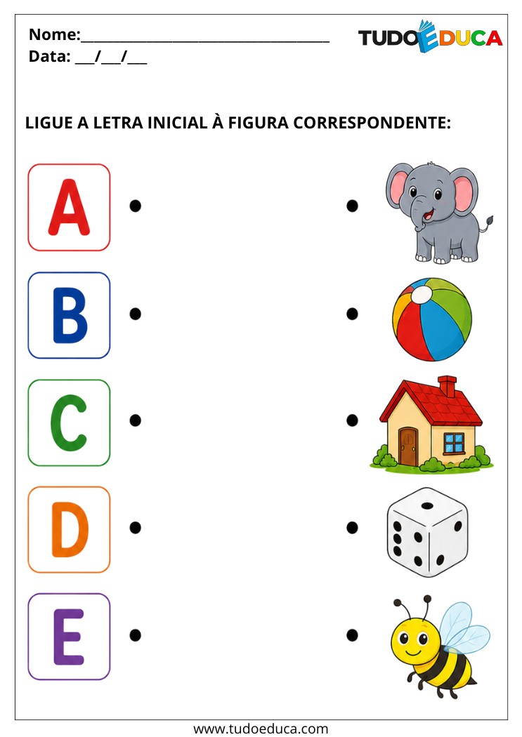 Atividade ligue as letras às figuras para Alunos com Autismo