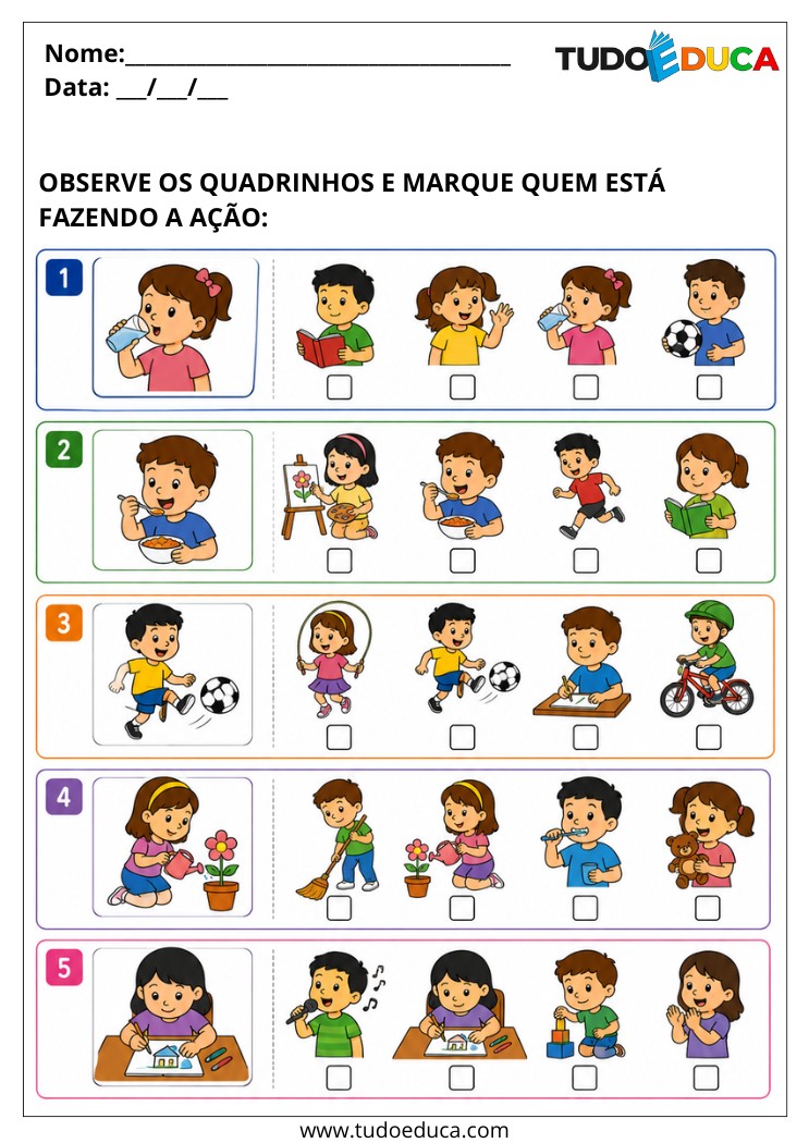 Atividade para Alunos com Autismo marque quem fez a ação