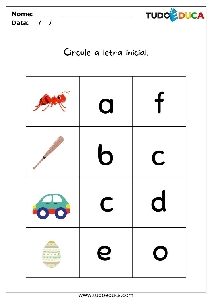 Atividade para alunos com autismo circule a letra inicial de cada figura para imprimir