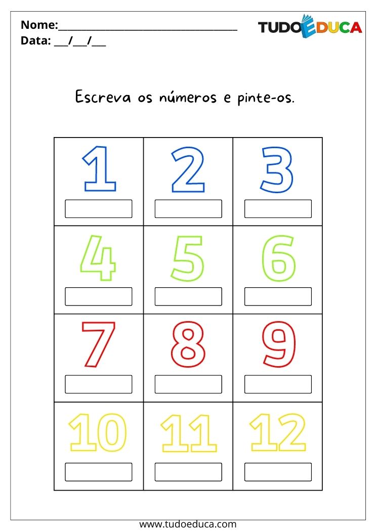 Atividade para alunos com autismo escreva os números e pinte-os para imprimir