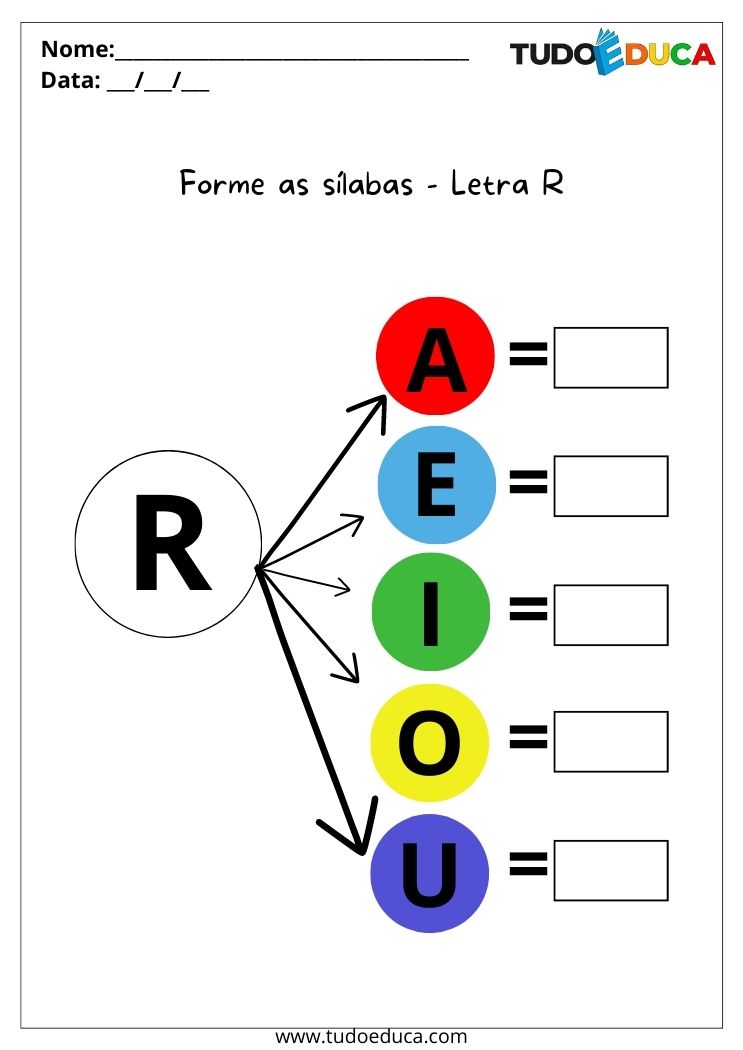 Atividade para alunos com autismo forme as sílabas com a letra R para imprimir