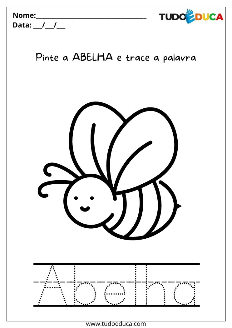 Atividade para alunos com autismo pinte a abelha e trace a palavra para imprimir