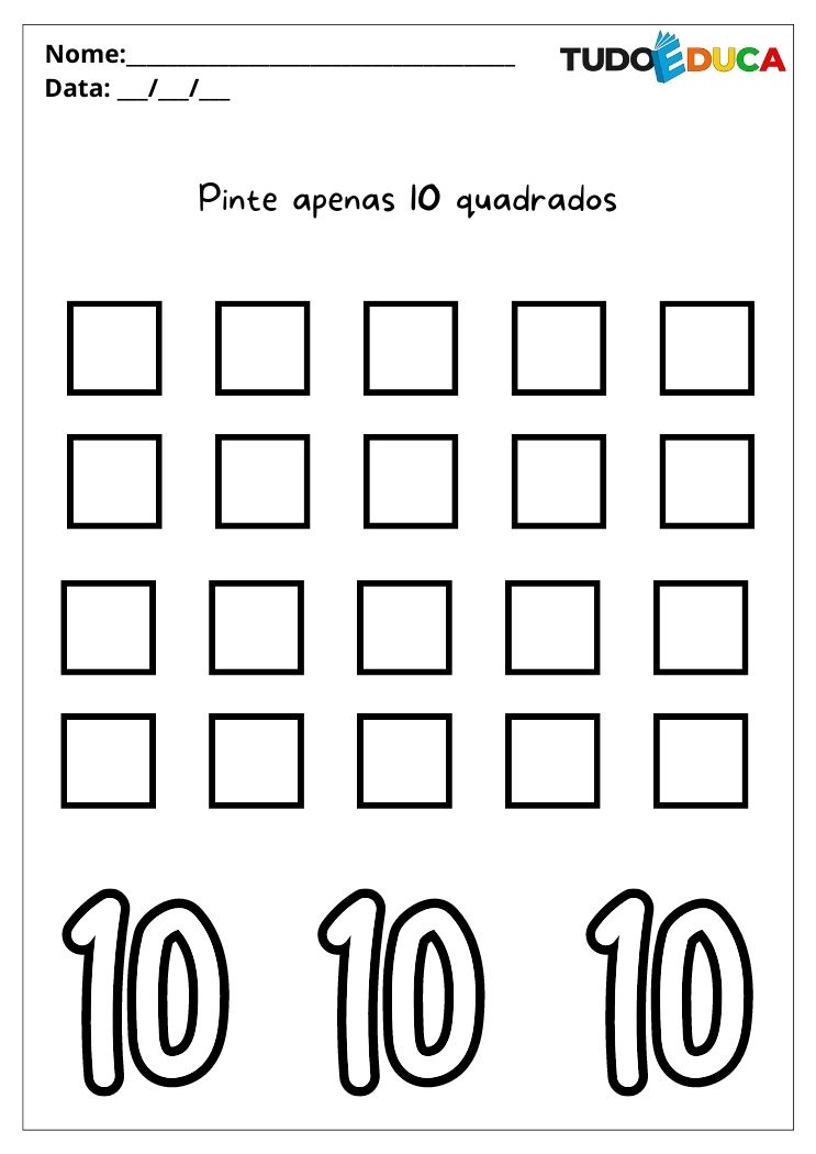 Atividades de matemática para alunos com autismo pinte apenas 10 quadrados para imprimir