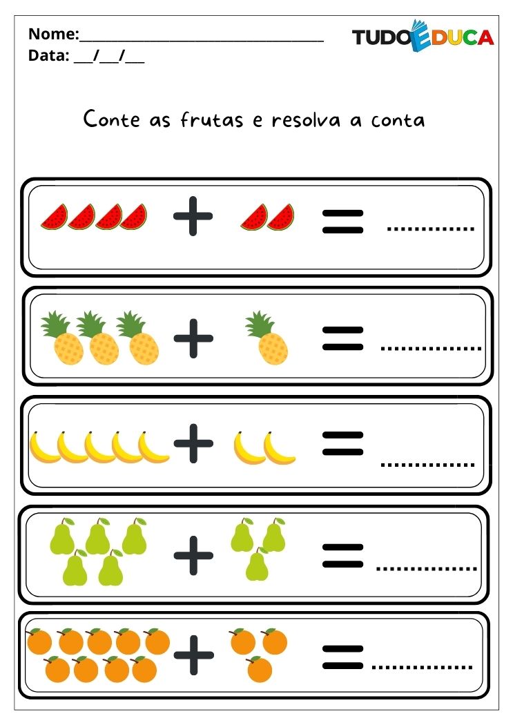 Atividades de matemática para alunos com autismo resolva a adição das frutas para imprimir