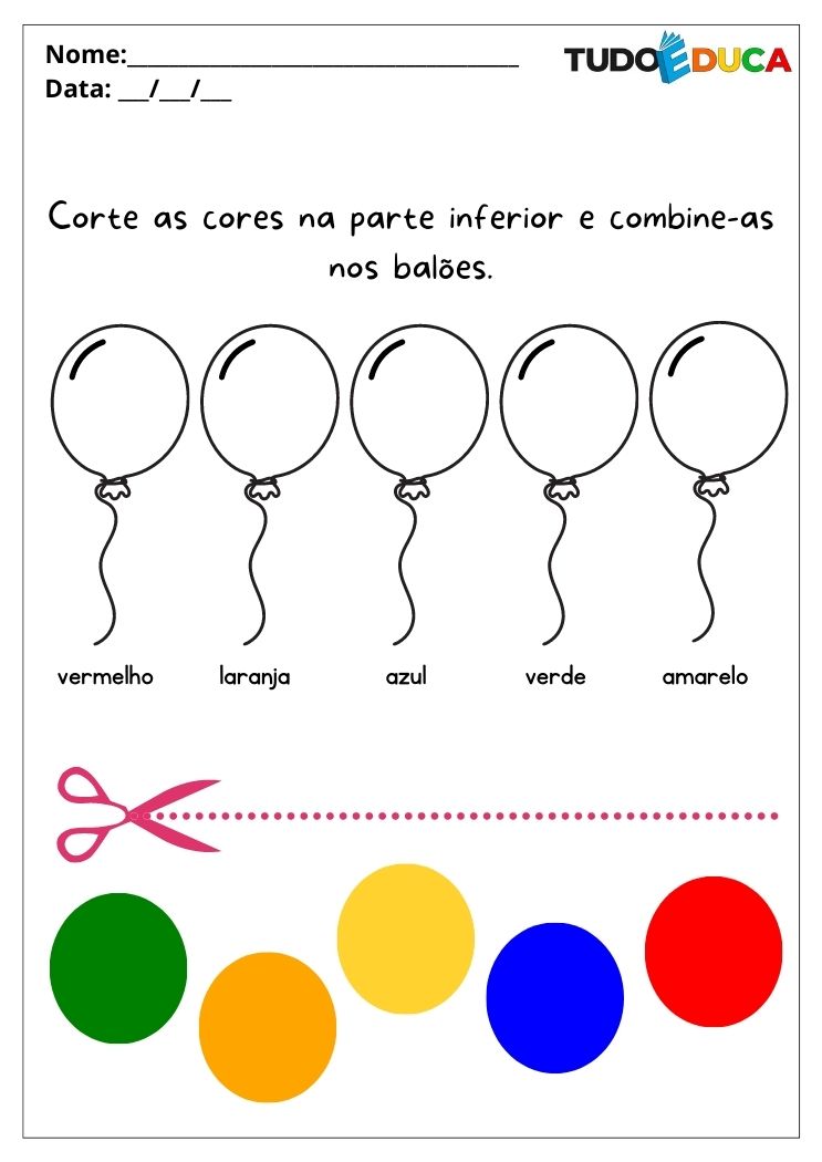 Atividades para alunos com autismo corte as cores e cole no balão correto para imprimir