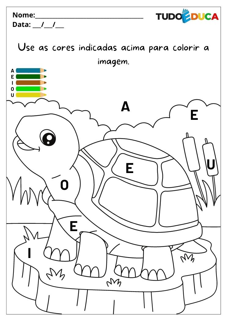 Atividades para alunos com autismo pinte a tartaruga seguindo a indicação das cores para imprimir