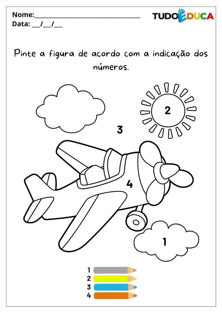 Atividades para alunos com autismo pinte o avião seguindo a indicação dos números para imprimir
