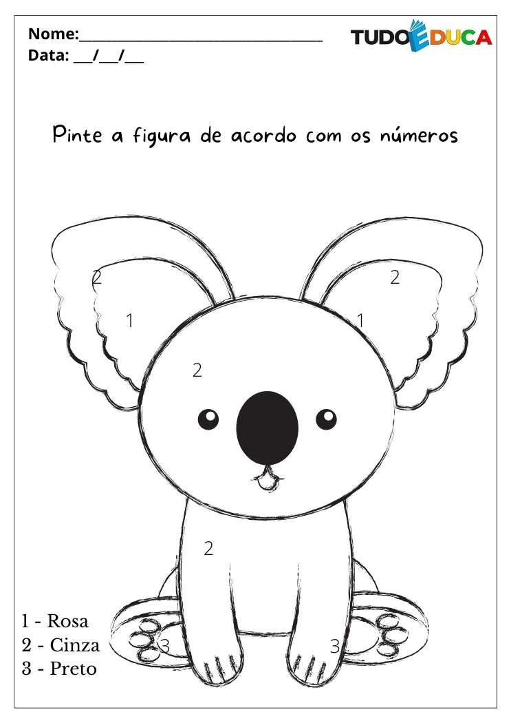 Atividades para alunos com autismo pinte o coala de acordo com a cor indicada para imprimir