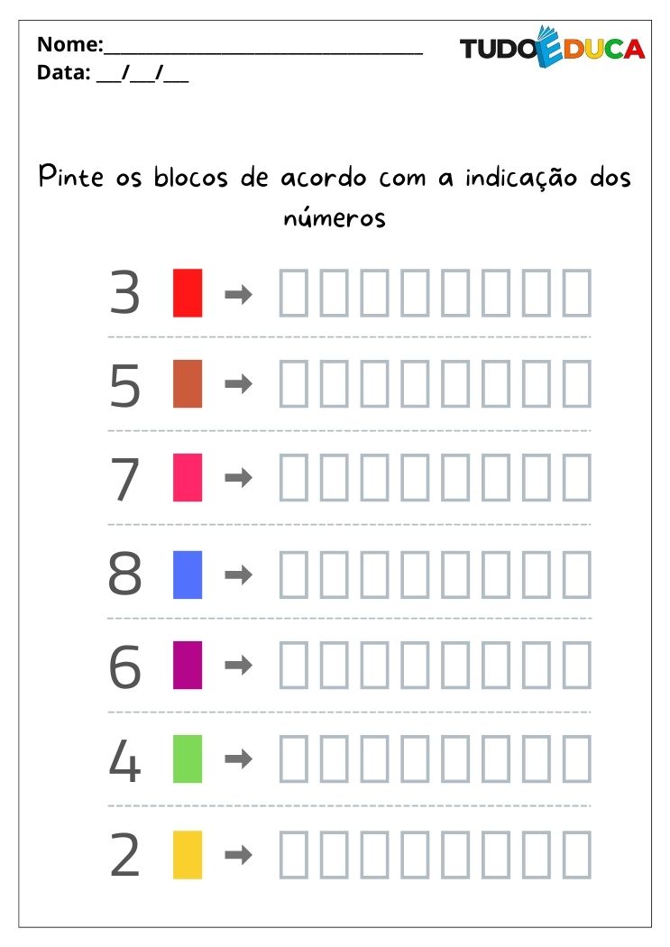 Atividades para alunos com autismo pinte os blocos seguindo a indicação dos números para imprimir