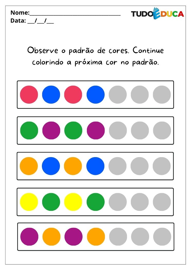 Atividades para alunos com autismo pinte os círculos seguindo a sequência das cores para imprimir