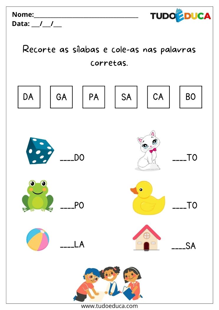 Atividade de português para alunos com dislexia complete com a sílaba que falta para imprimir