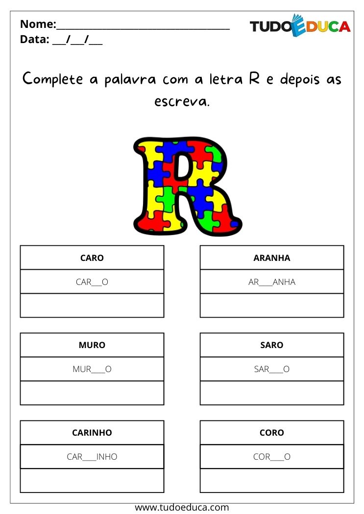 Atividade de português para alunos com dislexia para imprimir