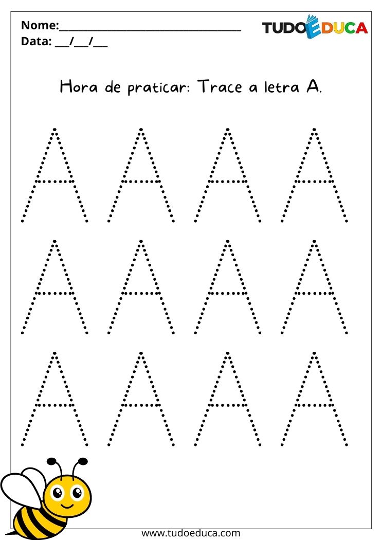 Atividade de português para alunos com dislexia trace a letra A para imprimir