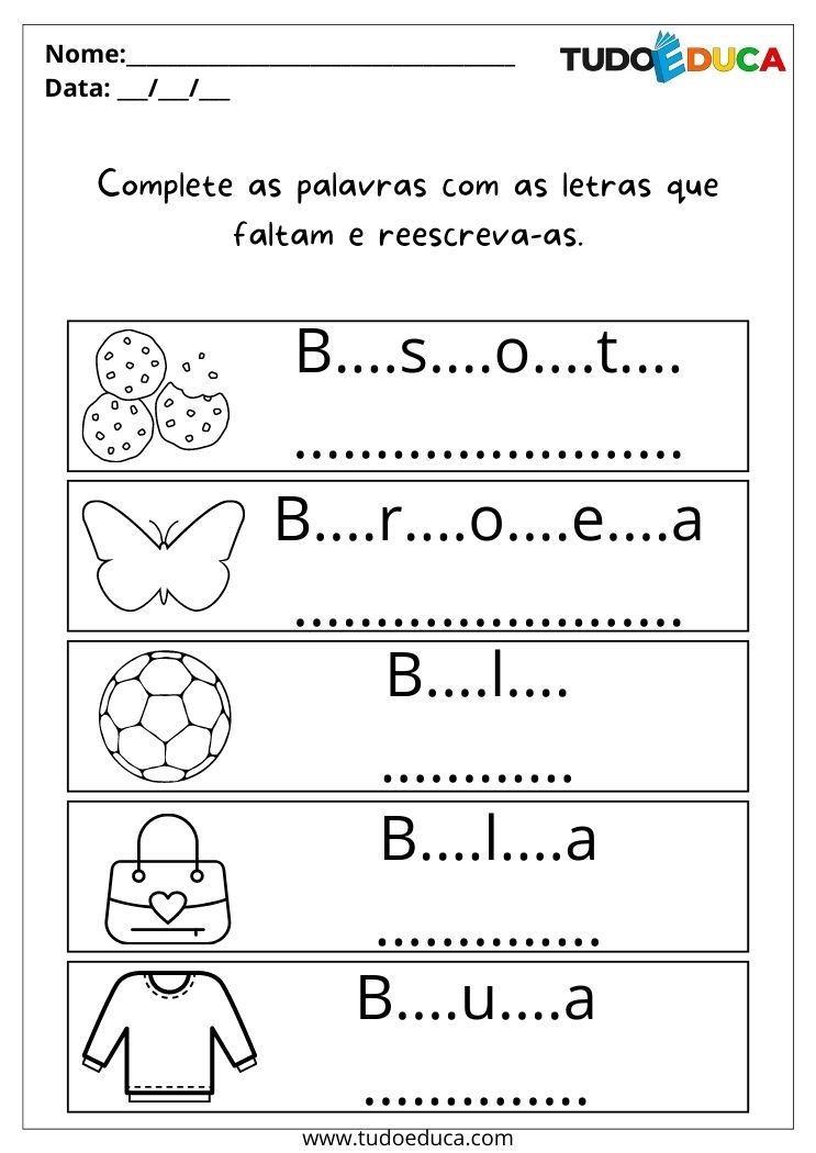Atividade de português para alunos com síndrome de down complete as palavras para imprimir
