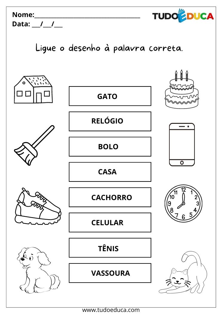 Atividade de português para alunos com síndrome de down ligue o desenho na palavra correta para imprimir