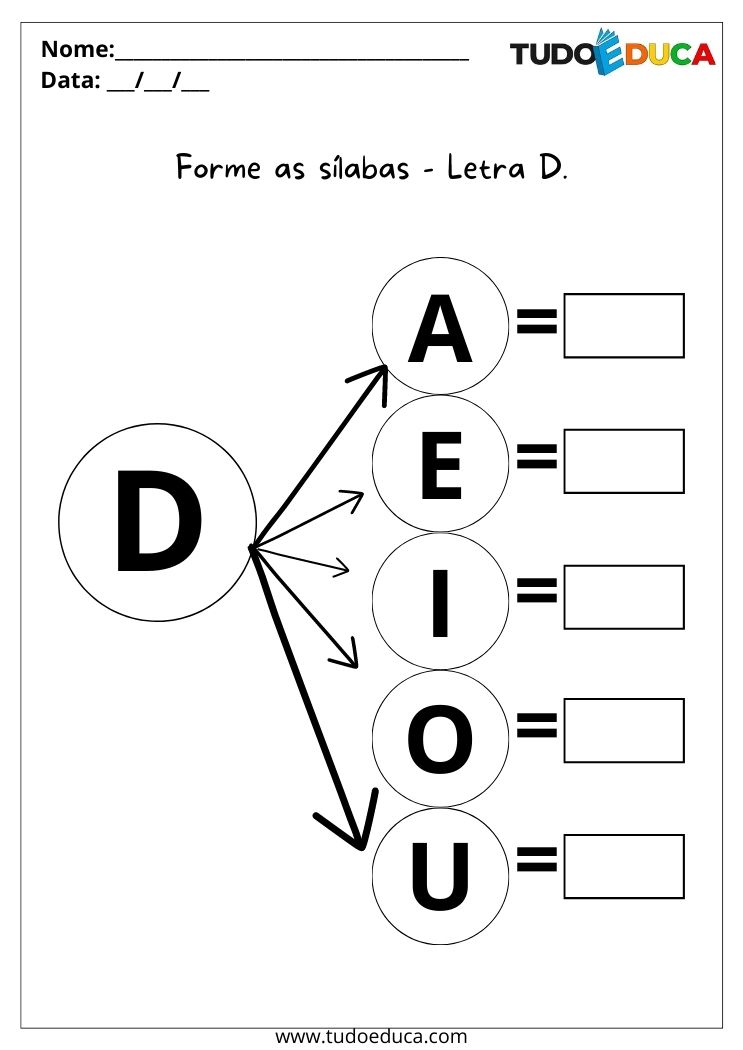 Atividade de português para alunos com síndrome de down sílabas com a letra D para imprimir