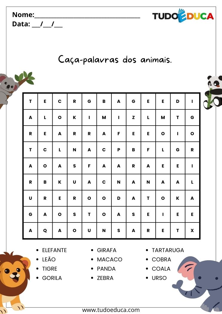 Atividades Didáticas para Impressão - Exercícios com Caça Palavras