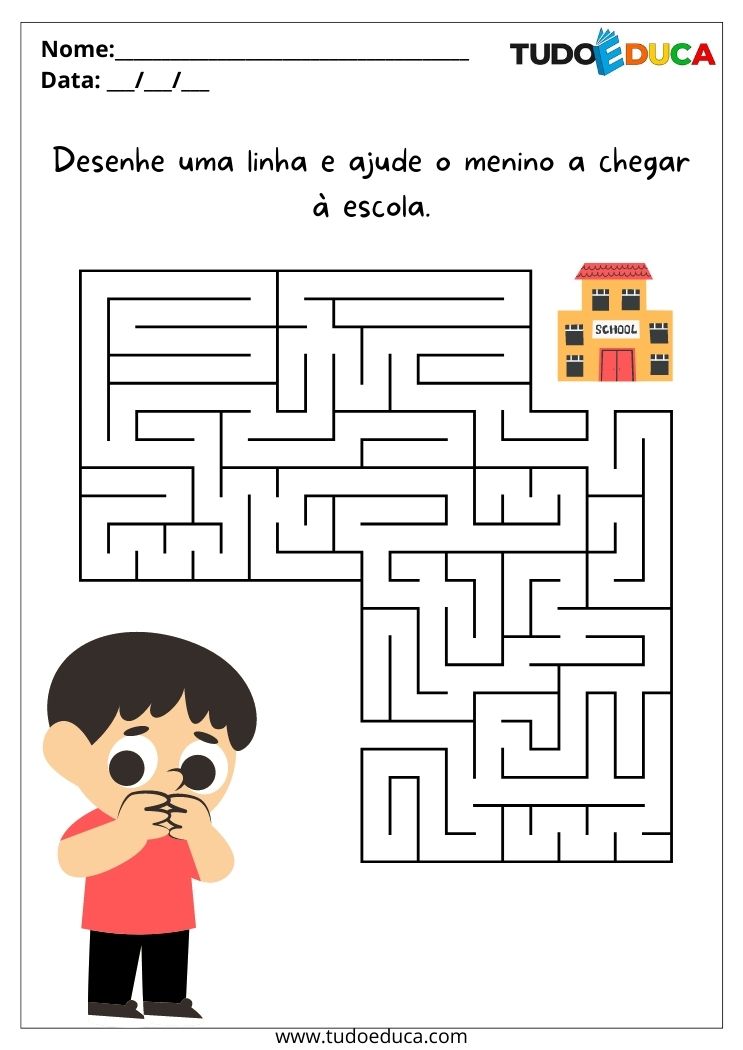 Atividade para alunos com síndrome de down resolva o labirinto e leve o menino até a escola para imprimir
