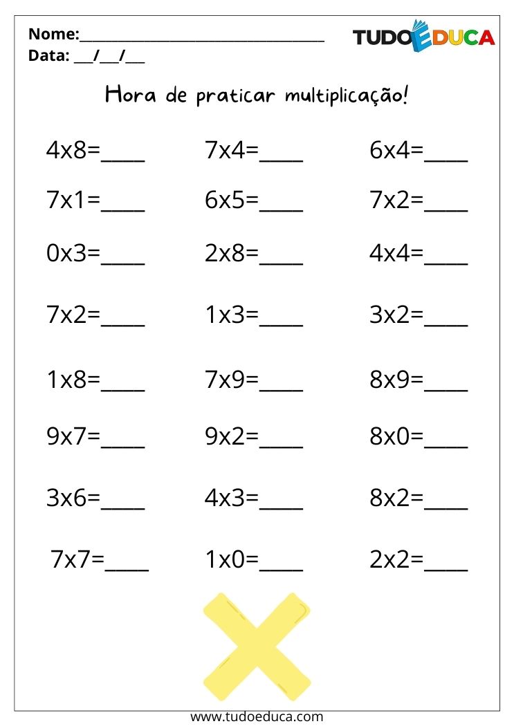 Atividades de matemática para alunos com TDAH vamos praticar a multiplicação para imprimir