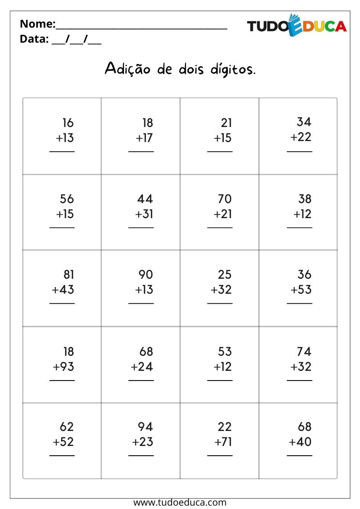 Atividades de matemática para alunos com deficiência intelectual adição de dois dígitos para imprimir