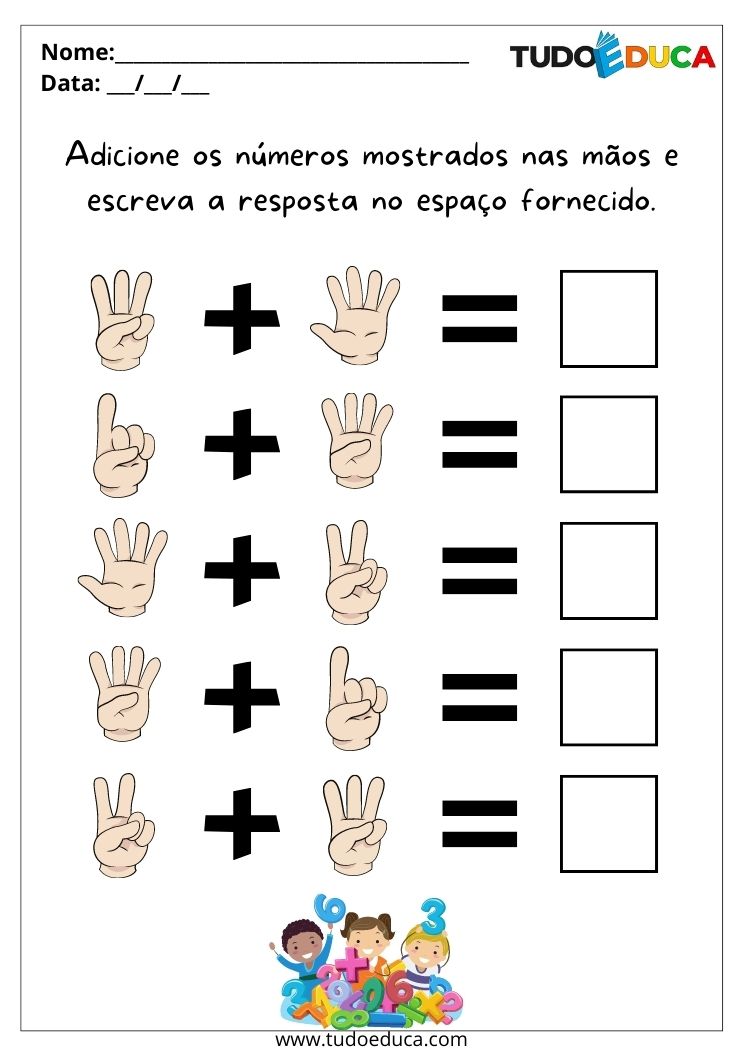 Atividades de matemática para alunos com deficiência intelectual adição dos dedos para imprimir