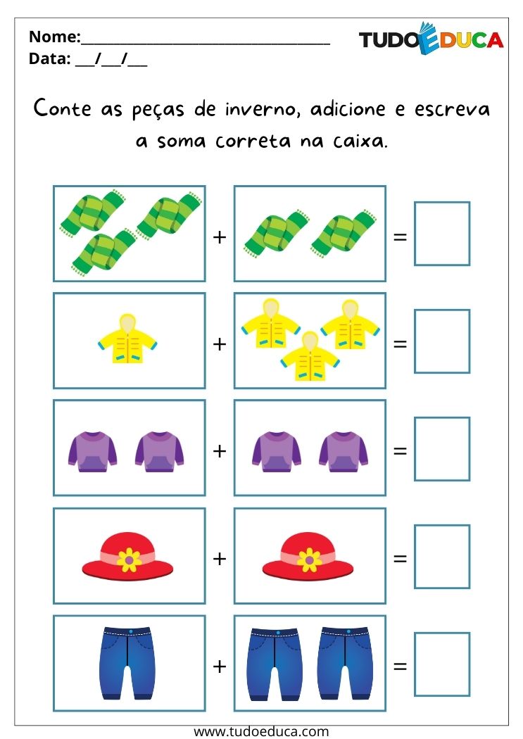 Atividades de matemática para alunos com deficiência intelectual conte as peças de inverno para imprimir