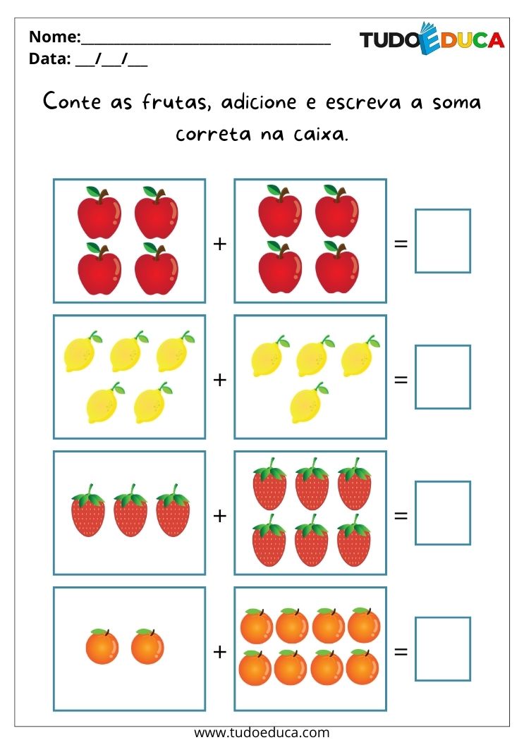 Atividades de matemática para alunos com deficiência intelectual some as frutas para imprimir