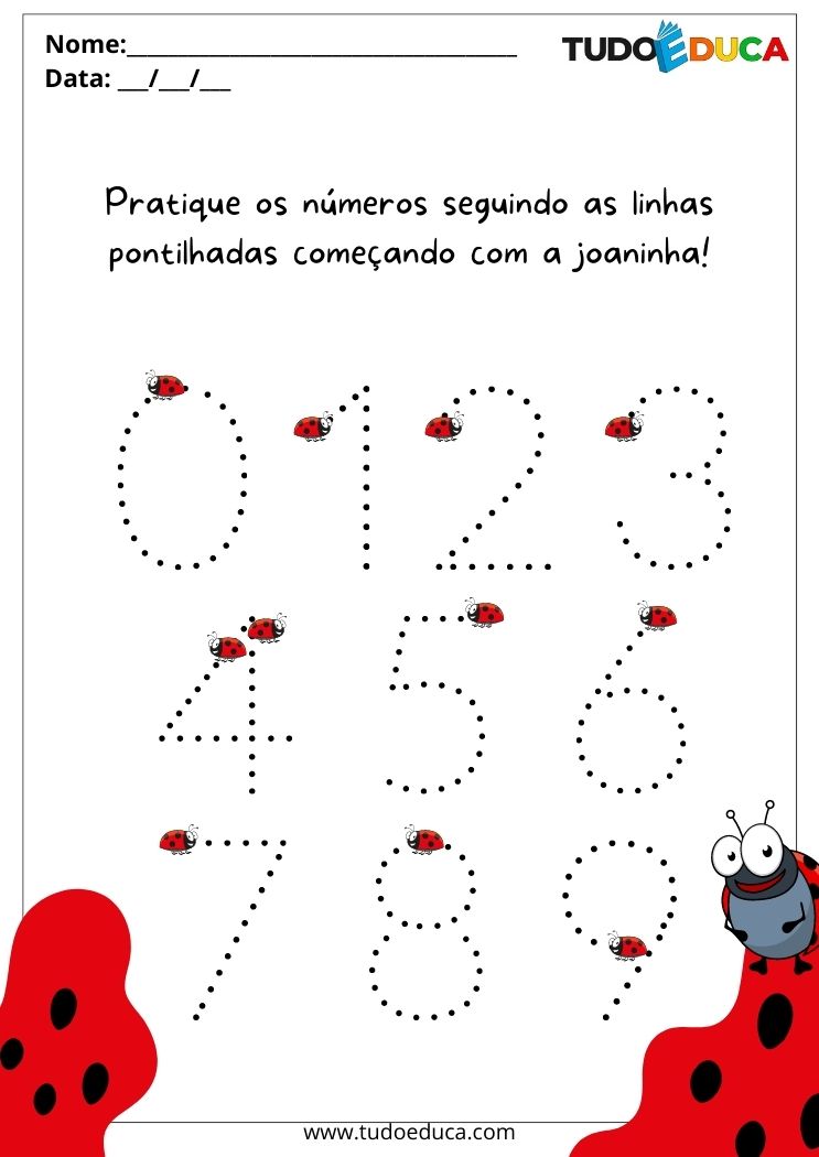 Atividades de matemática para alunos com deficiência intelectual trace os números das joaninhas para imprimir
