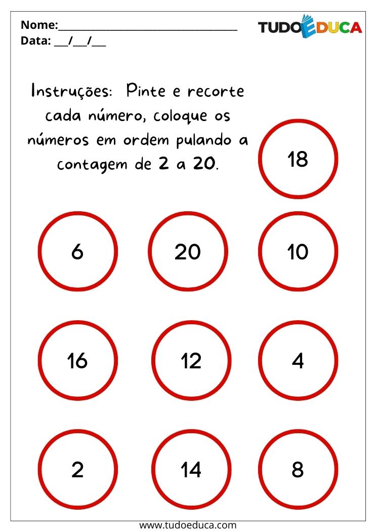 Atividades de matemática para alunos especiais continuação pule a contagem de 2 em 2 para imprimir
