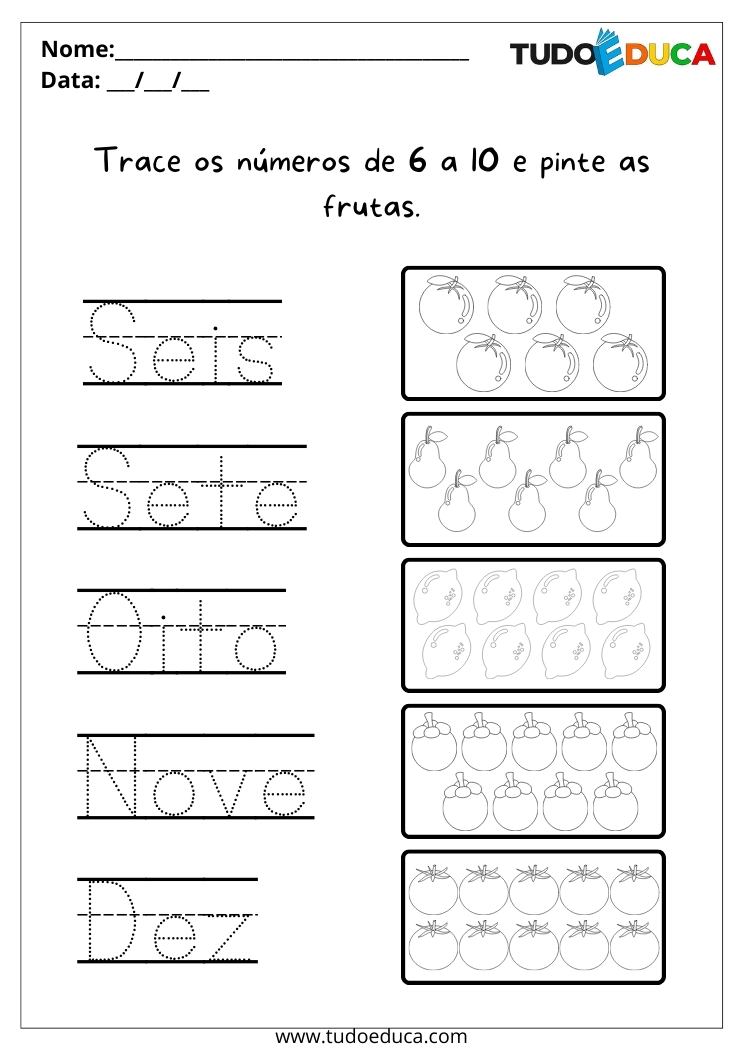Atividade de matemática para alunos especiais escreva os números de 6 a 10 para imprimir
