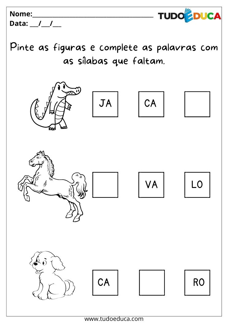 Atividades de português para alunos com TDAH complete as palavras com as sílabas que faltam para imprimir