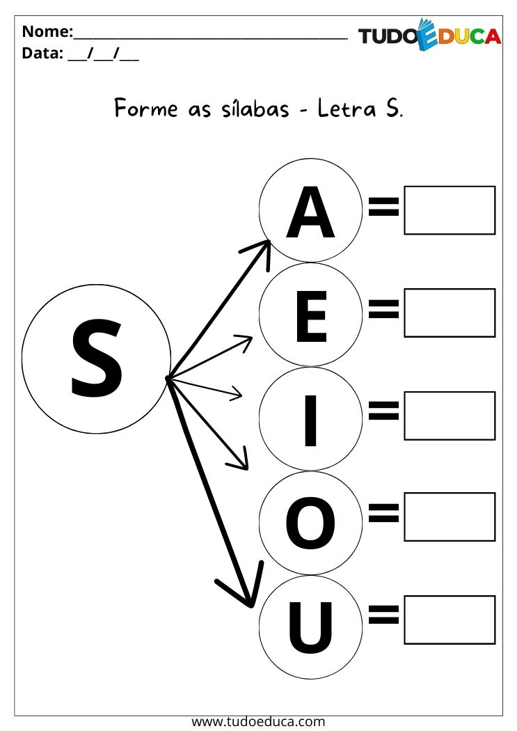 Atividades de português para alunos com TDAH forme as sílabas com a letra S para imprimir