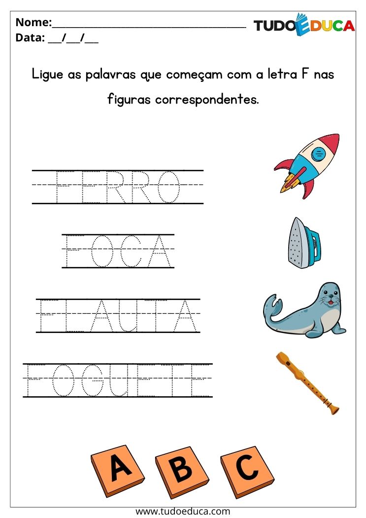 Atividades de português para alunos com TDAH trace as palavras e ligue-as na figura correta para imprimir
