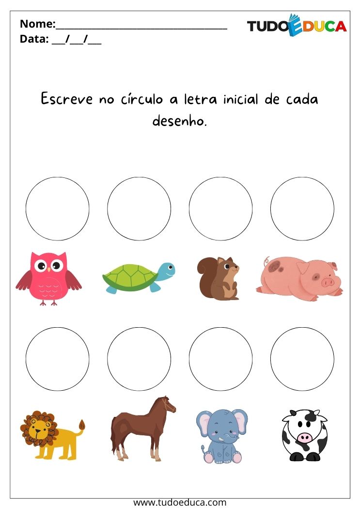 Atividades para alunos com TDAH escreva a letra inicial de cada desenho para imprimir