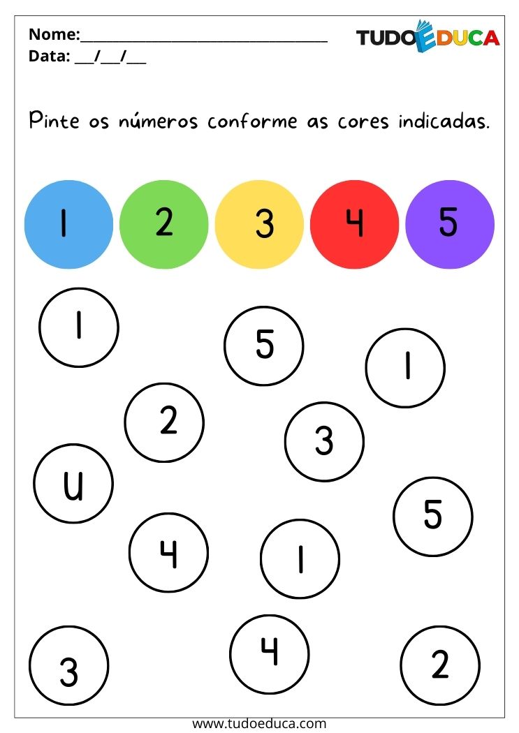 Atividades para alunos com TDAH pinte os números conforme as cores indicadas para imprimir
