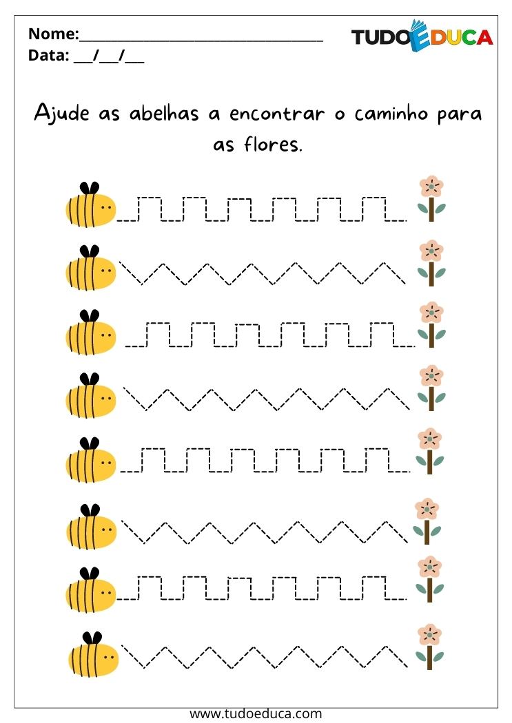 Atividades para alunos com deficiência intelectual leve as abelhas até as flores para imprimir