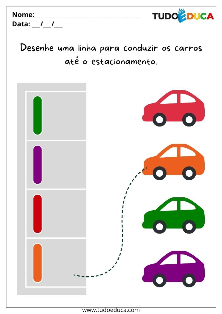 Atividades para alunos com deficiência intelectual ligue os carros no estacionamento da mesma cor para imprimir